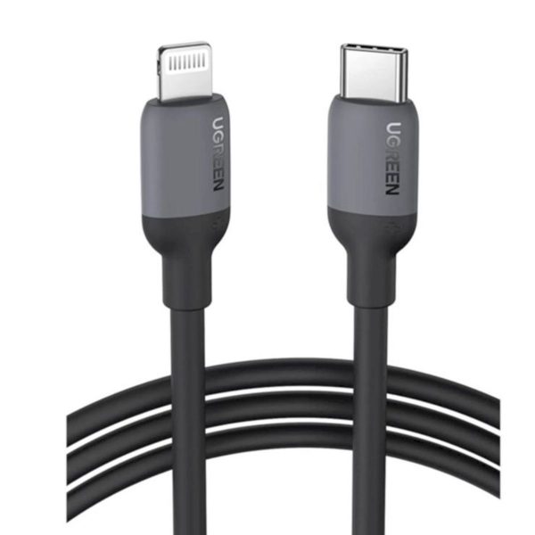 Cáp sạc dài 1m silicone USB-C to Lightning Ugreen 20304 US387 màu đen, hỗ trợ sạc nhanh 3A