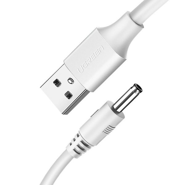 Cáp sạc USB sang DC 3.5mmx1.35mm dài 1m Ugreen 50537 US277 màu trắng,  sạc nhanh 2A