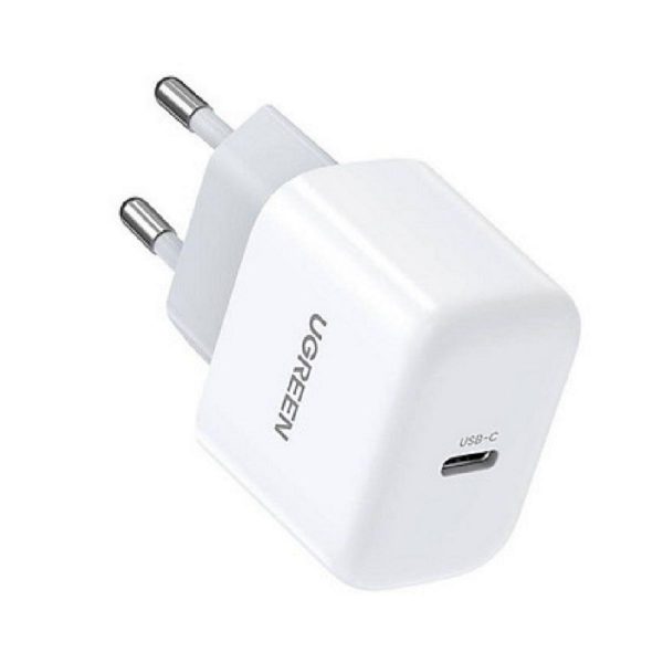 Củ sạc nhanh USB-C Ugreen 10220 CD241 màu trắng, công suất 20W, tương thích PD3.0