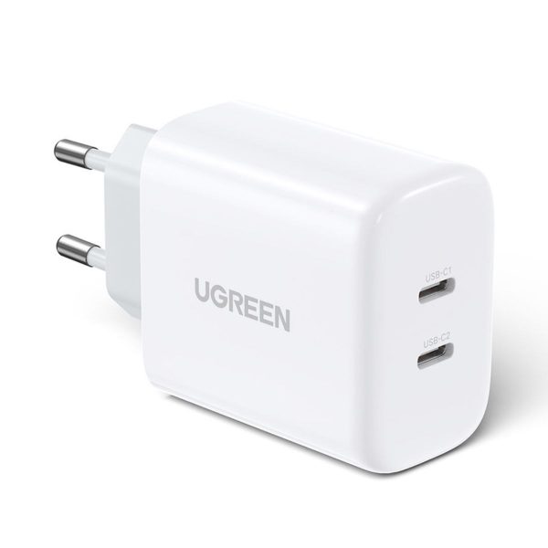 Bộ sạc 2 cổng USB-C Ugreen 10343 CD243 màu trắng, công suất 40W