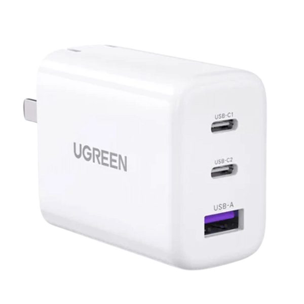 Bộ sạc nhanh 3 cổng Ugreen 90495 CD275 màu trắng, 2 cổng USB-C và 1 cổng USB-A, công suất 65W