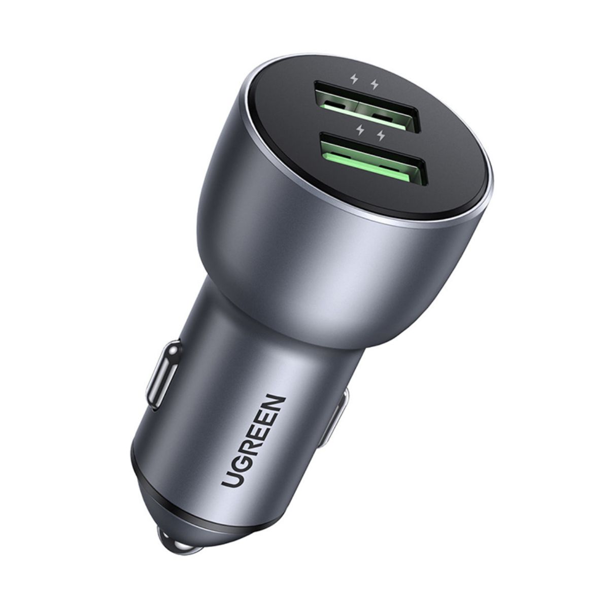 Tẩu sạc mini trên ô tô 2 cổng Ugreen 10144 CD163 hỗ trợ QC3,0, công suất đến 36W