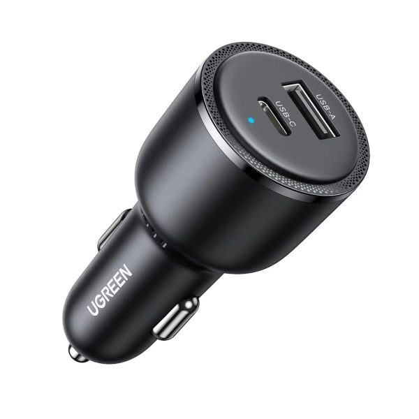 Bộ sạc nhanh xe hơi Ugreen 90645 CD239 màu đen, cổng USB-C 45W + USB-A 18W