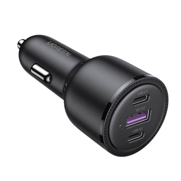 Bộ sạc xe hơi 3 cổng Ugreen 20467 CD239 màu đen, công suất tối đa 69W