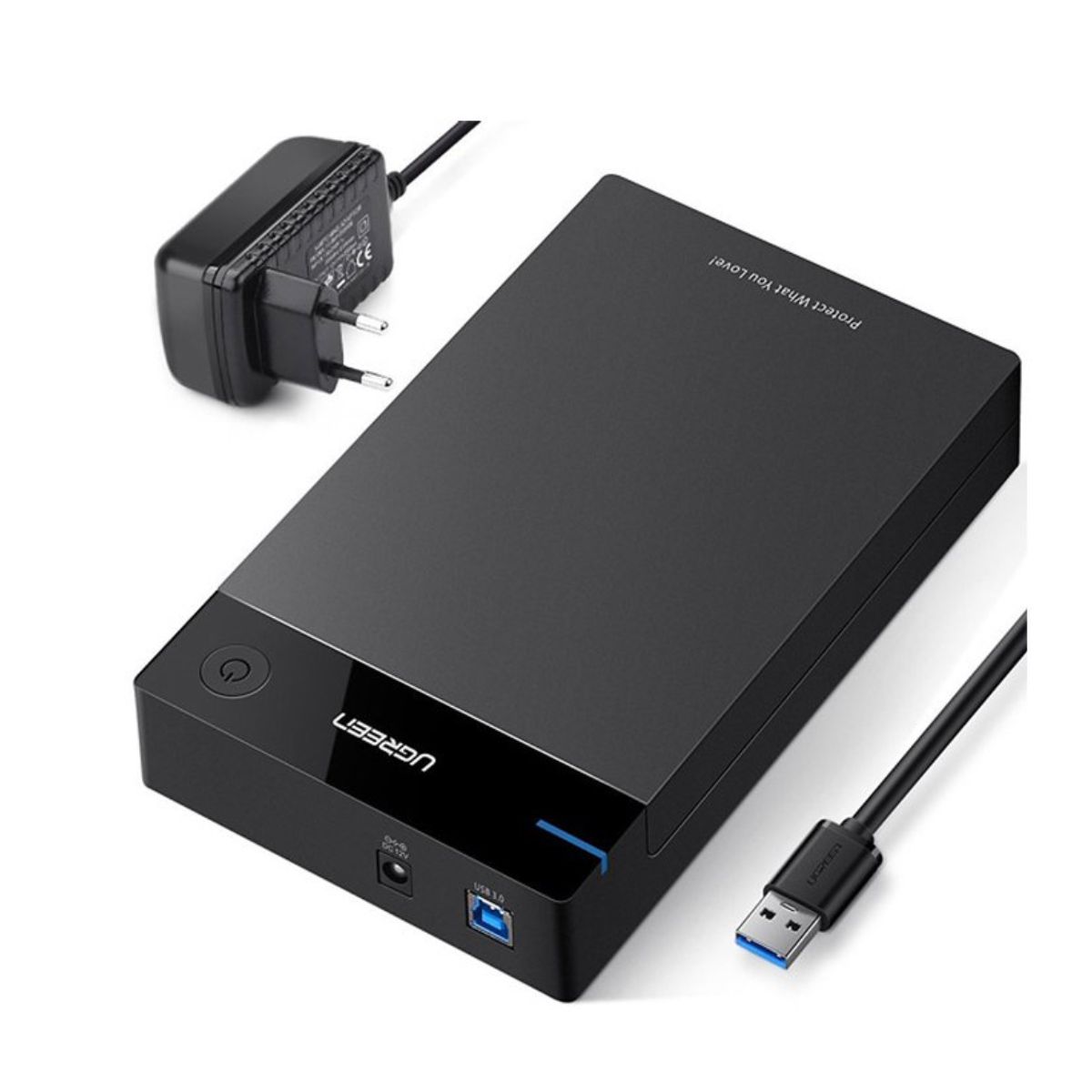 Hộp đựng ổ cứng 3.5inch EU Ugreen 50422 US222 màu đen, Hỗ trợ đi kèm cáp USB 3.0
