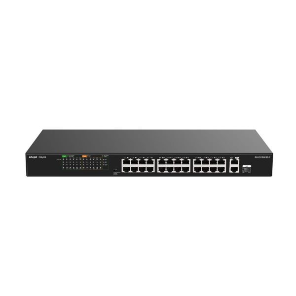 Switch PoE 24 cổng Reyee RG-ES126FGS-P 24 cổng 10/100/1000BASE-T, PoE 370W, 2 uplink 1000 Mbps với 1 cổng combo