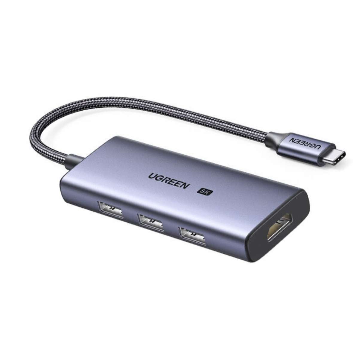 Bộ chuyển 4 in 1 Ugreen 50629 CM500 Type C sang 3*USB 3.0 + HDMI 8K@30Hz/4K@120Hz, 15 cm