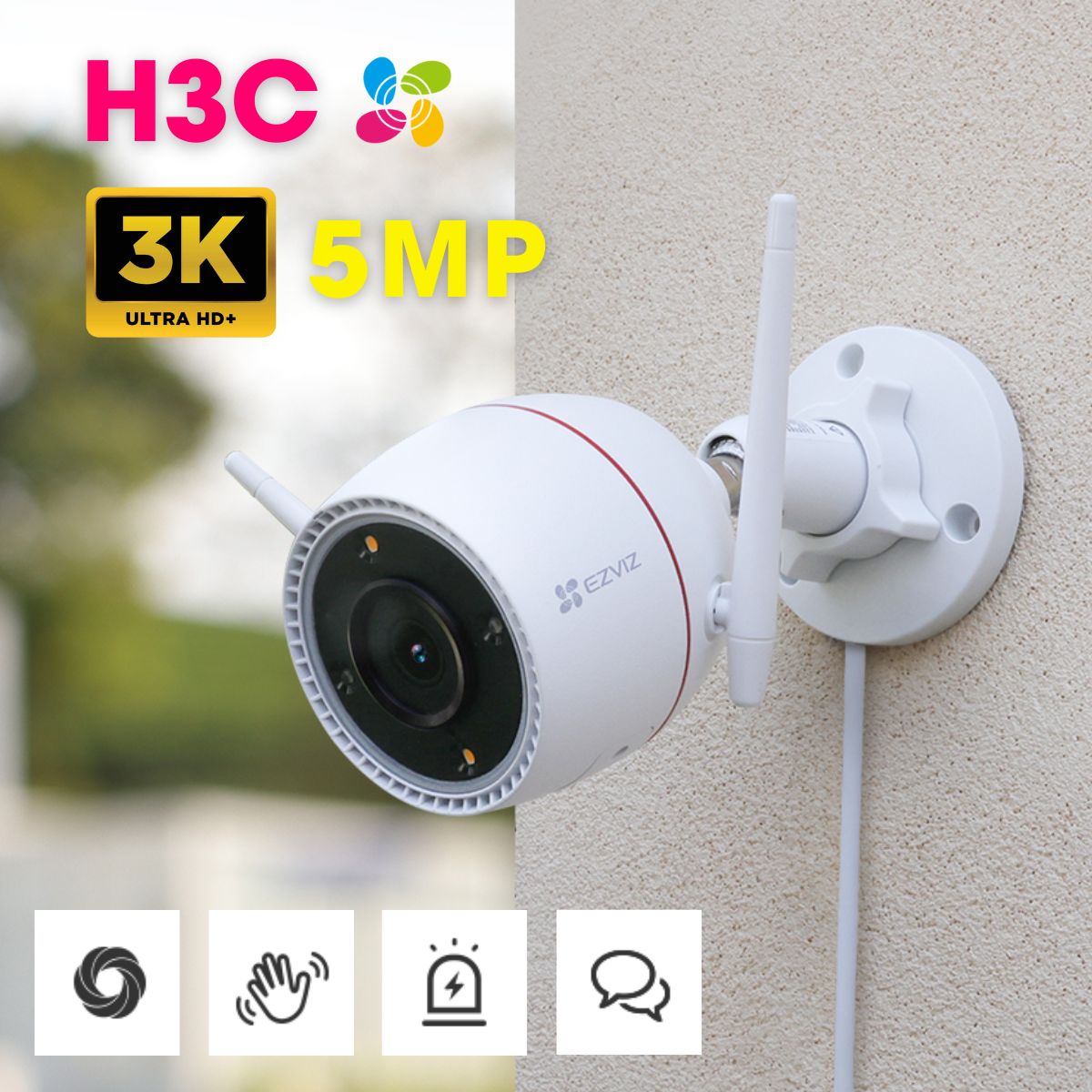 Camera ngoài trời Ezviz H3C 3K 5MP, ghi hình màu ban đêm 30m, chủ động phòng vệ, nhận biết cử chỉ
