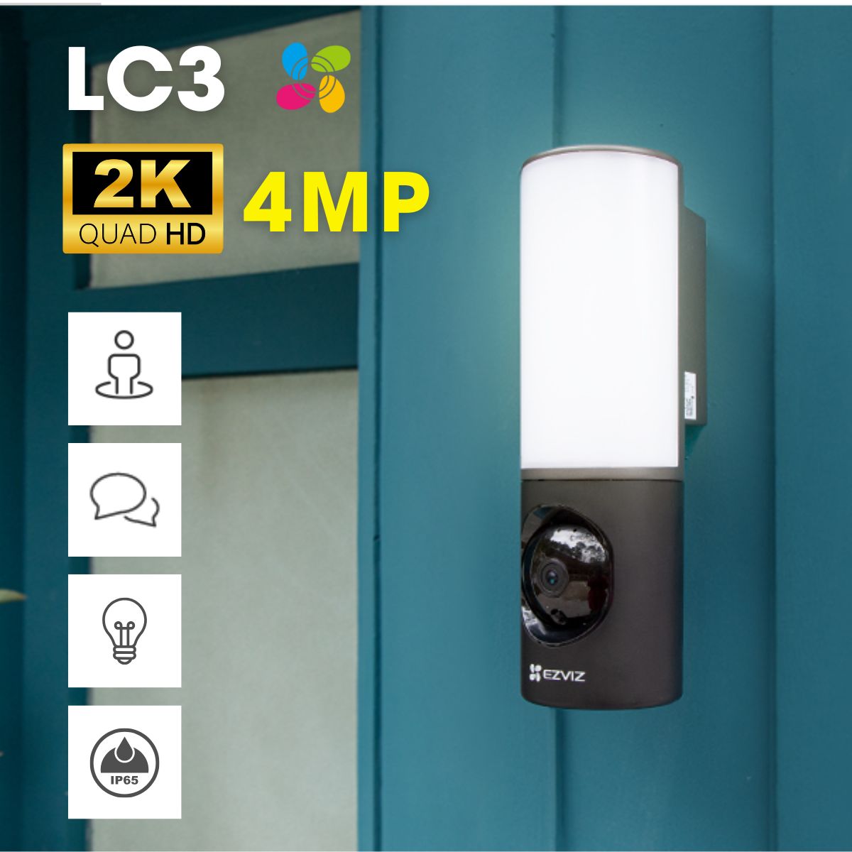 Camera đèn Ezviz LC3 2K 4MP, phát hiện con người, đàm thoại hai chiều, 700 Lumen, IP65