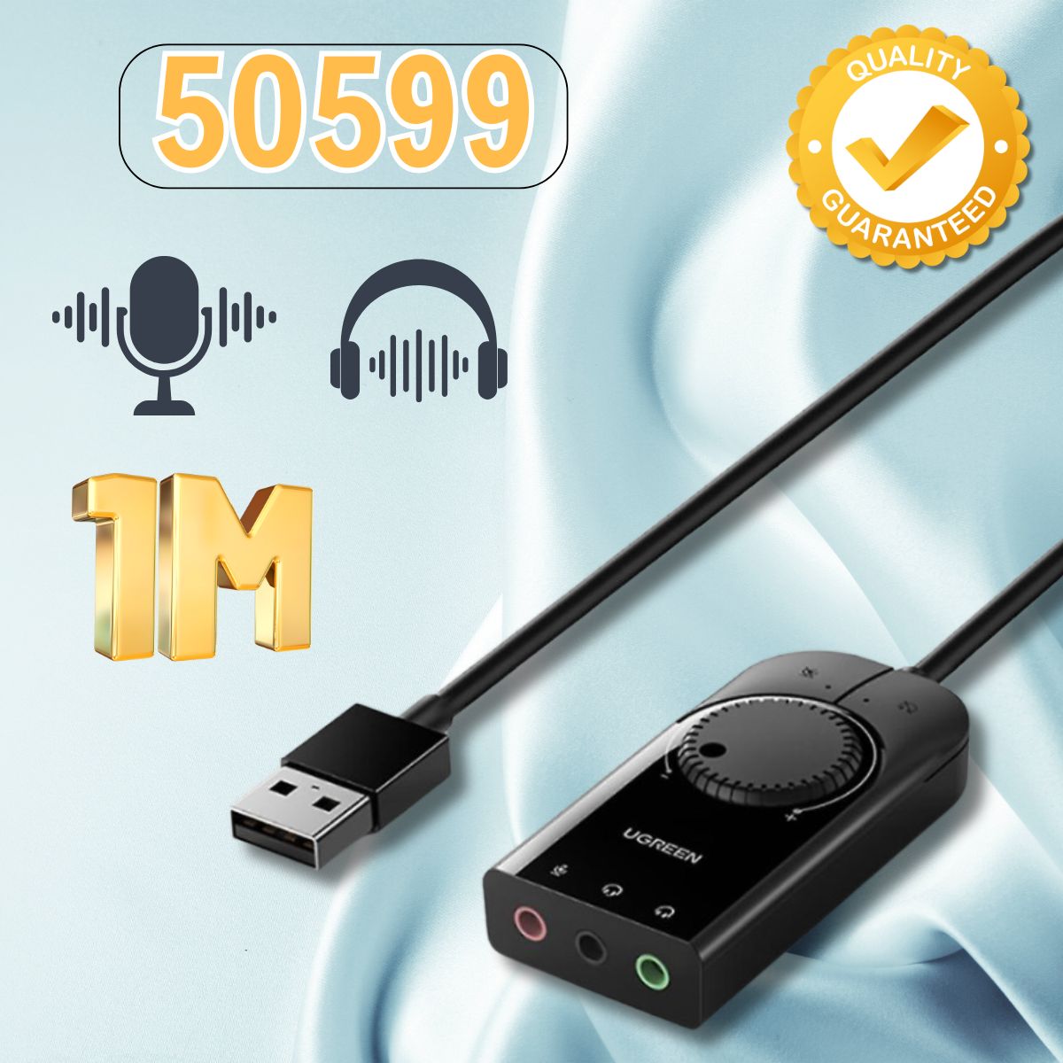 Bộ chuyển đổi USB 2.0 ra âm thanh 3.5mm Ugreen 50599 1M Màu Đen USB External Stereo Sound Adapter CM129 