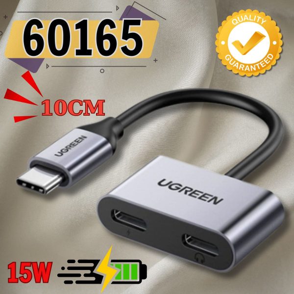 Cáp chuyển đổi USB Type-C sang 2 USB Type-C Ugreen 60165 tai nghe & sạc 15W