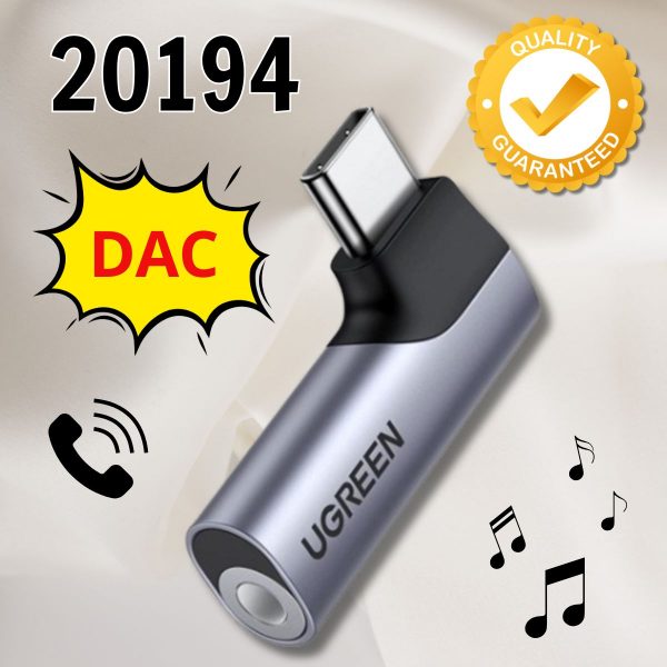 Đầu chuyển âm thanh Ugreen 20194 USB Type-C to 3.5mm AUX có DAC Stereo Mic HiFi bẻ góc 90 độ