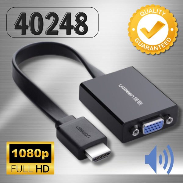 Cáp chuyển đổi HDMI to VGA dẹt có Audio Ugreen 40248 Chính hãng