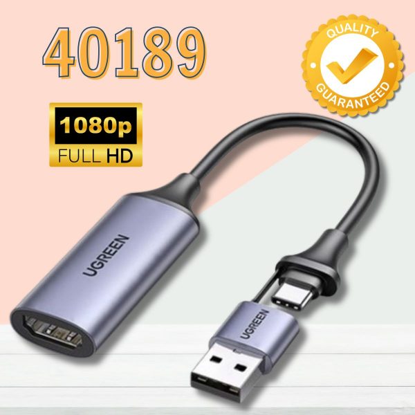 Cáp ghi hình Ugreen 40189 HDMI to USB 2.0, Type-C, Live streaming 1080P