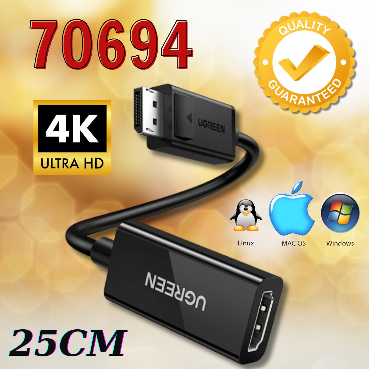 Cáp chuyển đổi Displayport to HDMI hỗ trợ 4K@60Hz chính hãng Ugreen 70694 MM137