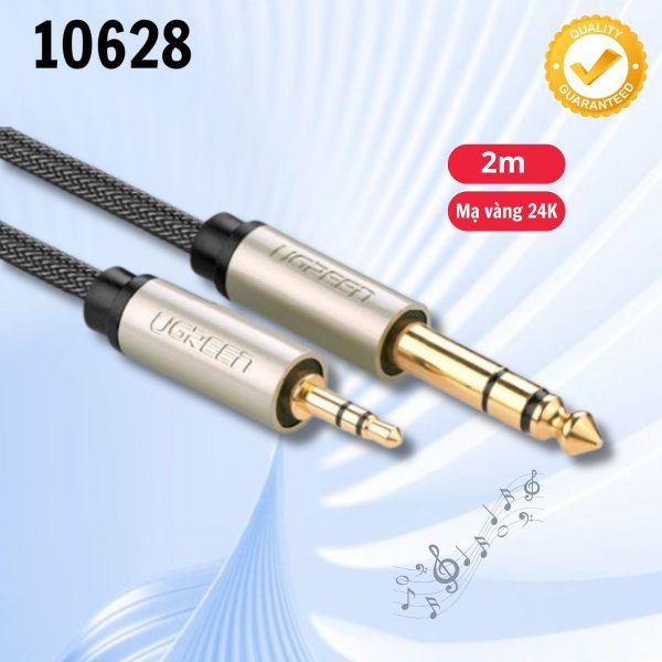 Cáp âm thanh 3.5mm to 6.5mm dài 2m Ugreen 10628 AV127 mạ vàng 24K, Chống ồn tốt