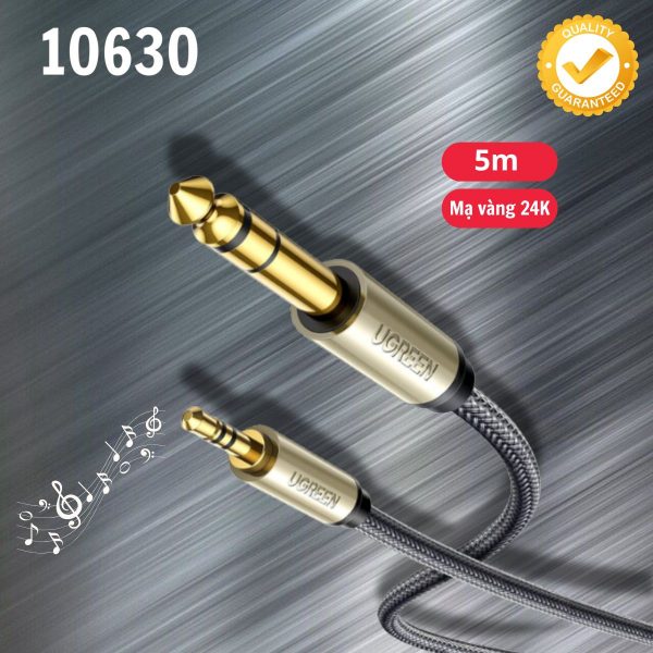 Cáp Audio 3.5mm sang 6.35mm Ugreen 10630 dài 5m Truyền âm thanh ổn định, Bọc lưới Nilon cao cấp