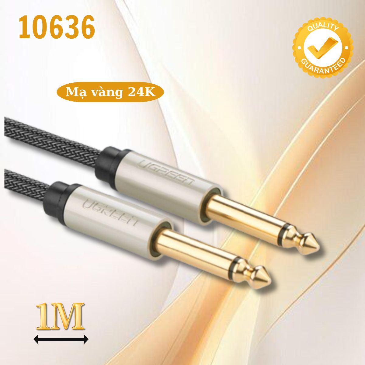 Cáp Audio 6.5mm dài 1m Ugreen 10636 màu xám, Mạ vàng 24K, Kháng tiếng ồn