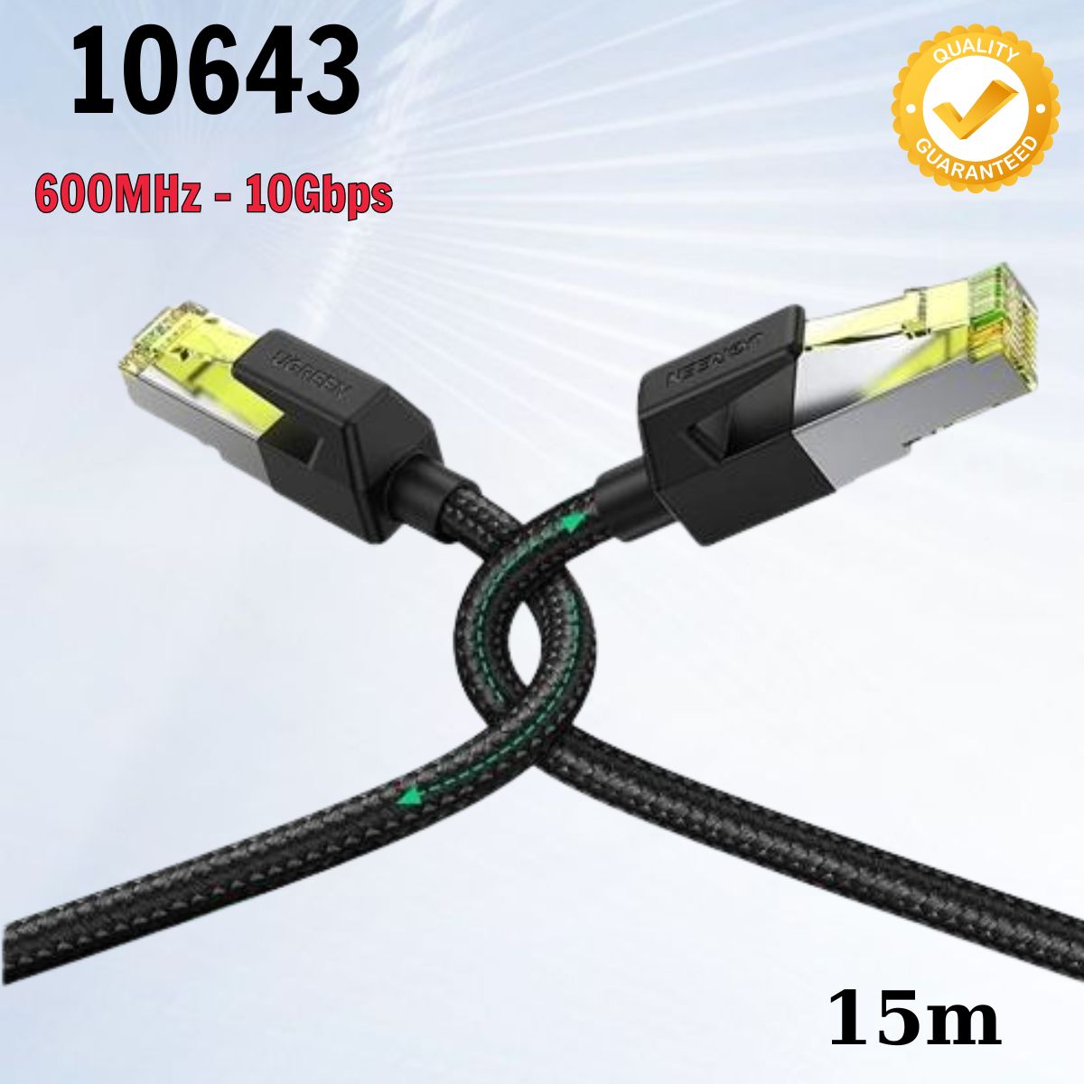 Cáp mạng Cat7 vỏ bọc Nylon dài 15m Ugreen 10643 Màu đen Băng thông 10Gbps 600MHZ