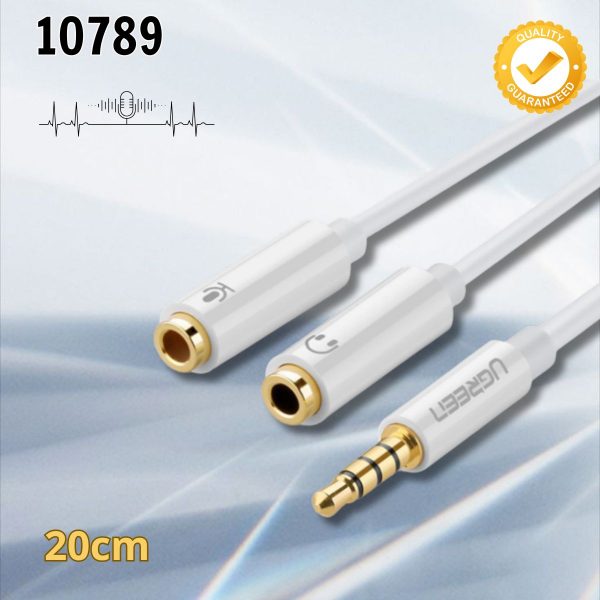 Cáp Audio từ 1 cổng 3.5 ra 2 cổng 3.5 Ugreen 10789 dài 20cm Truyền tải âm thanh trung thực, Chống nhiễu