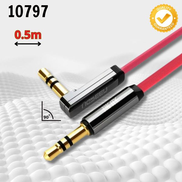 Cáp âm thanh 2 đầu 3.5mm dương chữ L dây dẹt Ugreen 10797 AV119 0,5m Đầu nối bẻ góc 90 độ, Màu đỏ