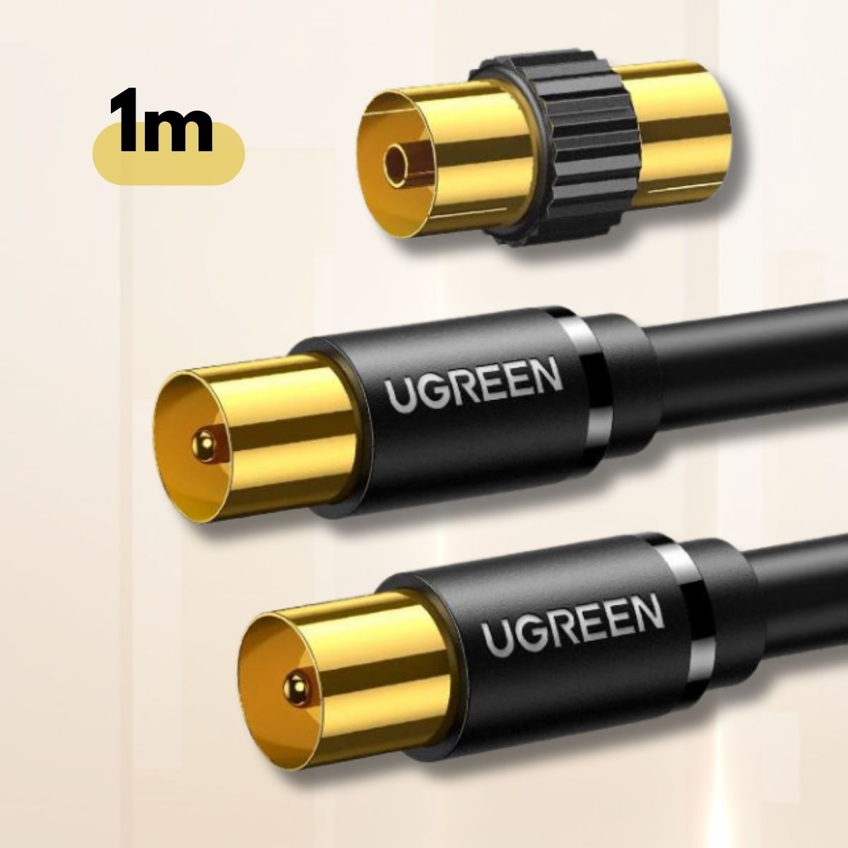 Cáp truyền hình Aerial Ugreen 20968 SP102 dài 1m, màu đen, Đầu mạ vàng chống nhiễu