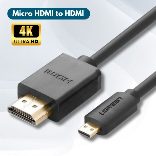 Cáp chuyển Micro HDMI to HDMI Ugreen 30104 dài 3m, Hỗ trợ độ phân giải 4K 3D, Đầu nối mạ vàng cao cấp