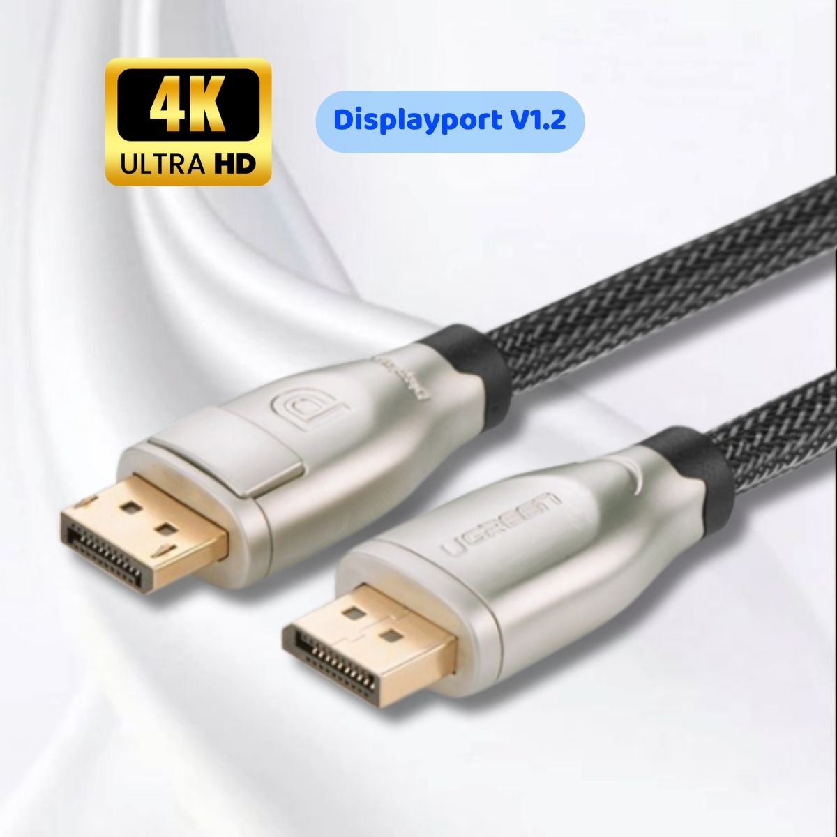 Cáp 2 Đầu Displayport V1.2 Ugreen 30120 dài 2m, Hỗ trợ 4K*2K 60GHz, Chuẩn Displayport 20 pin, Mạ vàng