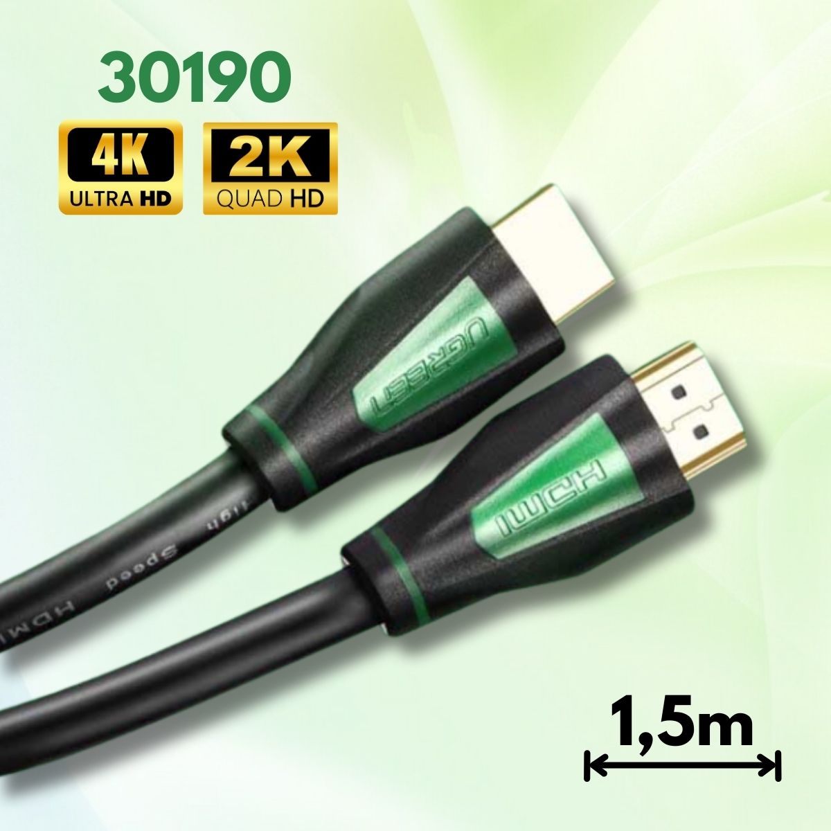 Cáp tín hiệu HDMI chuẩn 1.4 Ugreen 30190 1.5m màu đen, Hỗ trợ phân giải 4K*2K, Chống nhiễu tốt