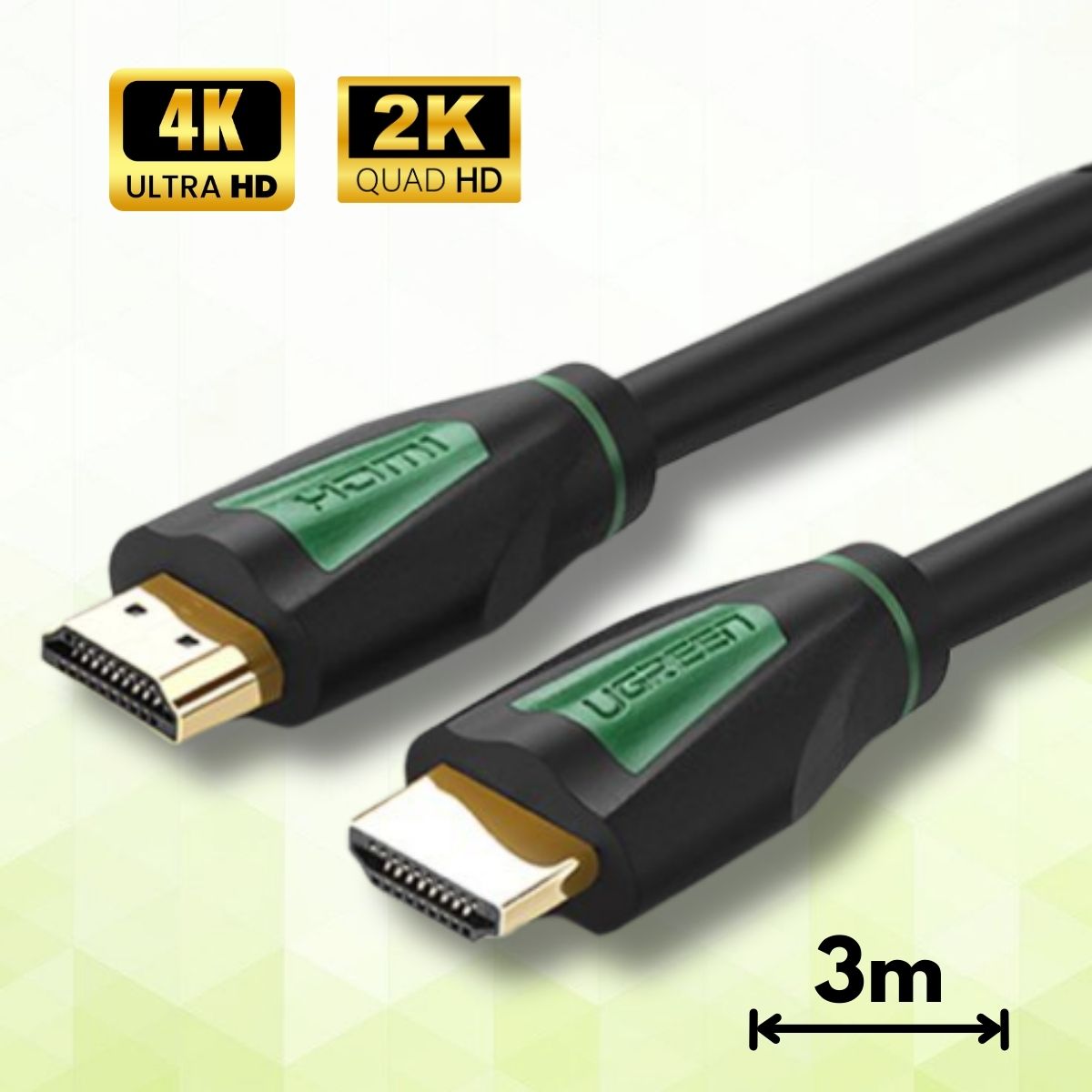 Cáp tín hiệu HDMI chuẩn 1.4 Ugreen 30192 3M, Lõi đồng, Hỗ trợ phân giải 4Kx2K, Băng thông 10Gb/s