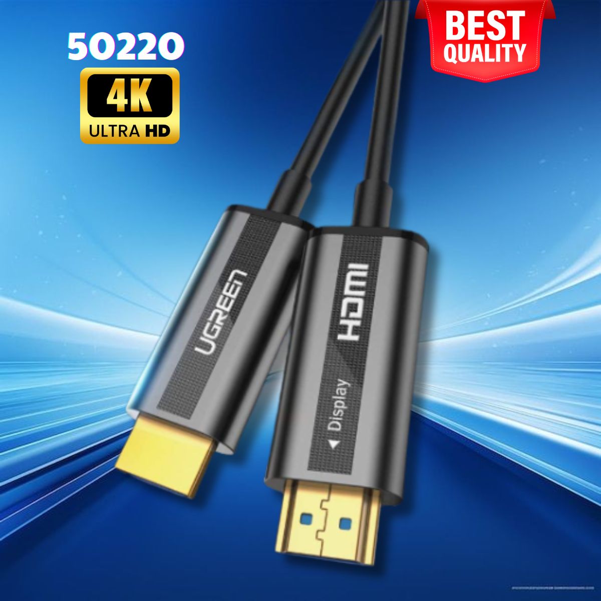 Cáp HDMI 2.0 Sợi Quang 60m Ugreen 50220 Hỗ trợ 4K/60Hz, Sử dụng Chip quang điện cao cấp