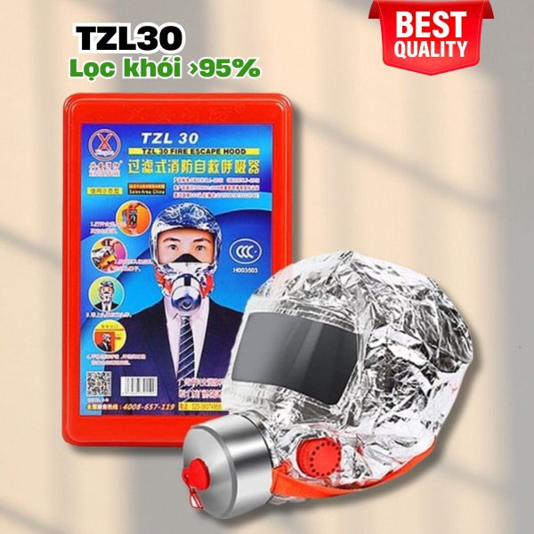 Mặt nạ phòng khói TZL30 trùm đầu lọc khói 95% thoát hiểm giúp duy trì tỉnh táo trong 30 phút