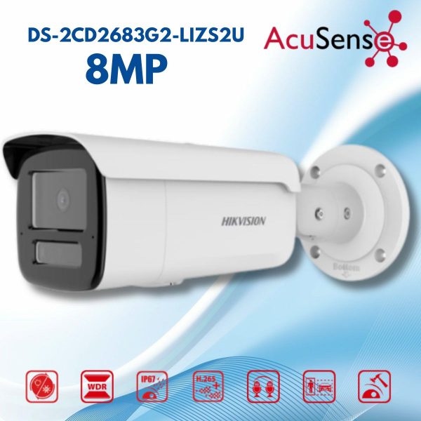 Camera Hikvision DS-2CD2683G2-LIZS2U 8MP 4K, varifocal 2.8–12mm, Smart Hybrid Light 60m, IP67 ngoài trời