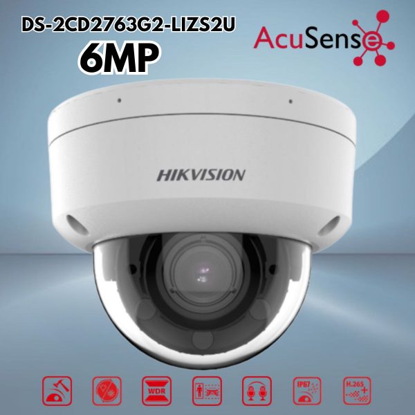 Camera AcuSense Hikvision DS-2CD2763G2-LIZS2U 6MP Phân biệt người và phương tiện, Giảm báo giả, Mic kép