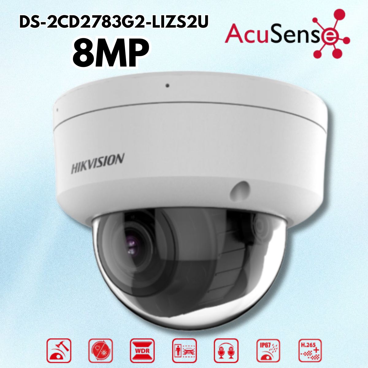 Camera Acusense Hybrid Light 8MP DS-2CD2783G2-LIZS2U Phân loại người và phương tiện, Chuẩn IP67, IK10