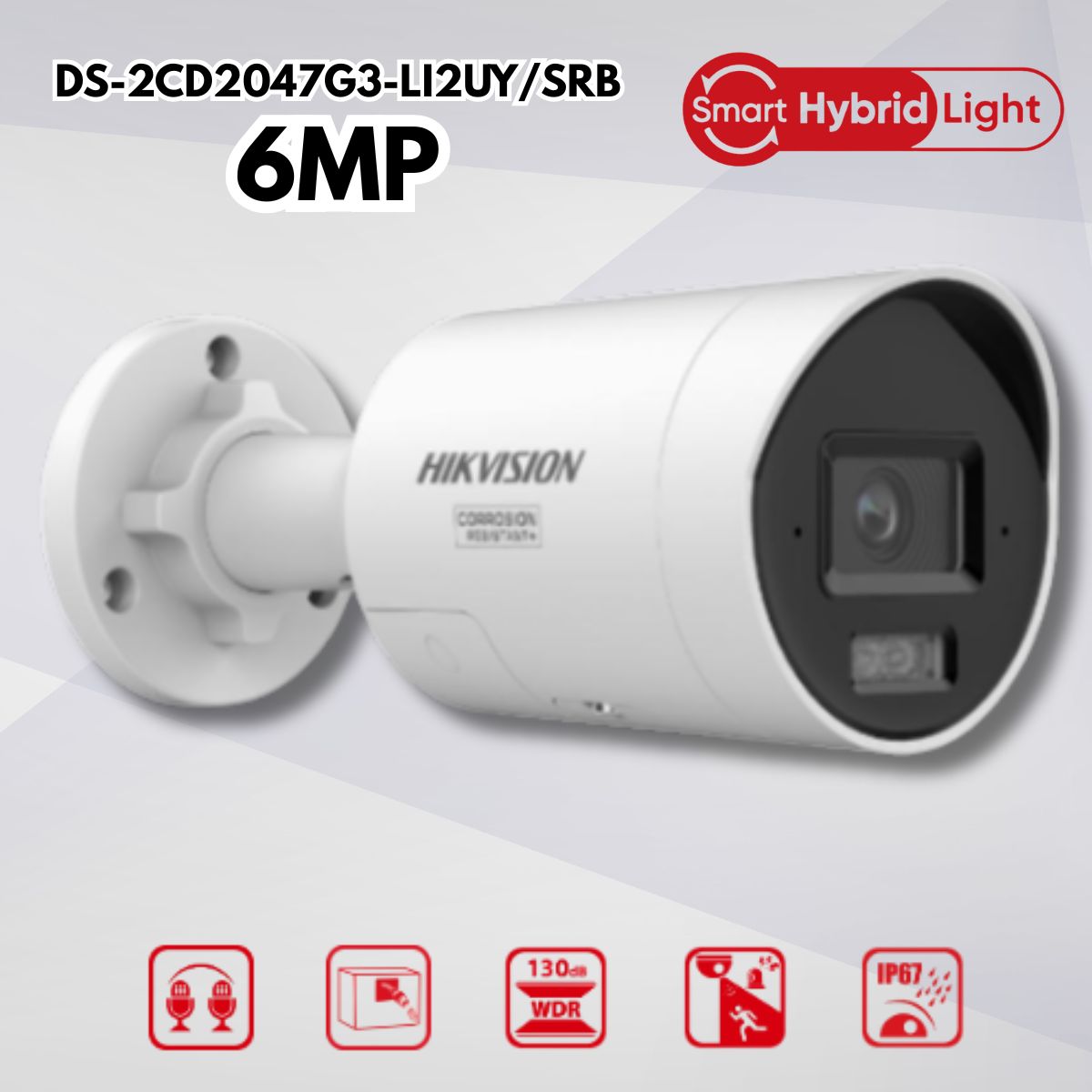 Camera Bullet Hikvision DS-2CD2047G3-LI2UY/SRB 4MP Đèn kép ColorVu,  Hồng ngoại 40m, Âm thanh 2 chiều