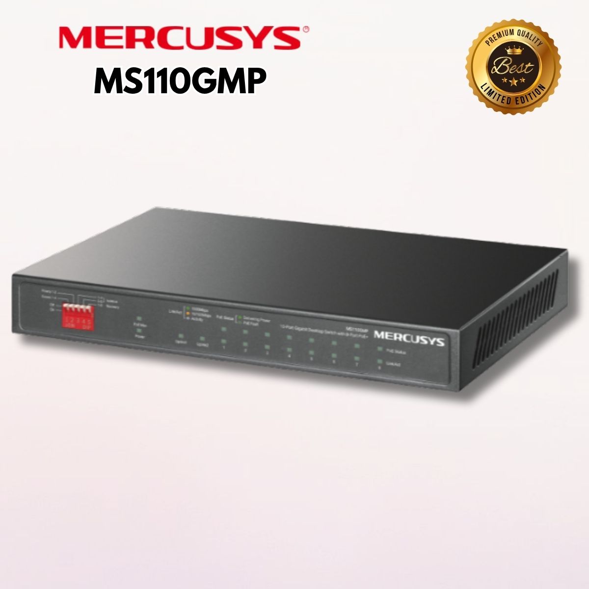 Switch Gigabit 10 Cổng Mercusys MS110GMP - 8 Cổng PoE+ 111W, PoE+ 1.0Gbps, Truyền Xa 250m & Tự Phục Hồi Thông Minh