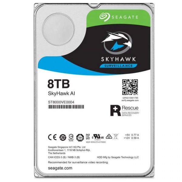 HDD Seagate Skyhawk AI 8TB ST8000VE0004 7200RPM SATA 256MB, tiết kiệm điện năng, thích hợp giải pháp camera trí tuệ nhân tạo