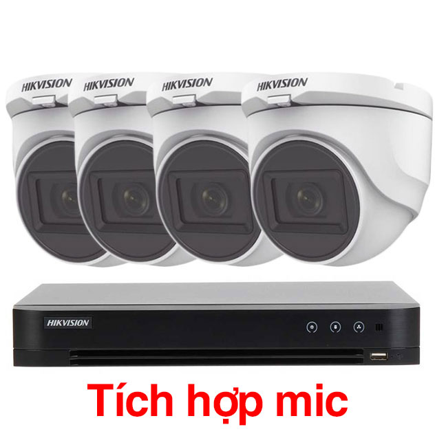 Trọn bộ 1-4 Camera + Đầu ghi hình 4 kênh HIKVISION độ phân giải 2 Megapixel full HD (thân tròn)