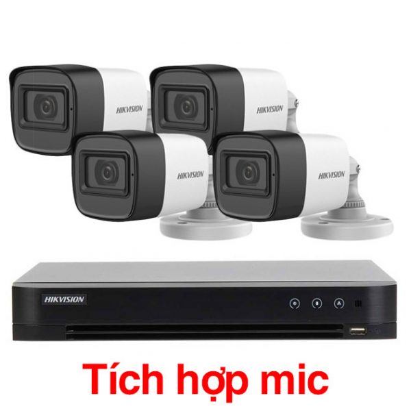 Trọn bộ 1-4 Camera + Đầu ghi hình 4 kênh HIKVISION độ phân giải 2 Megapixel full HD (thân trụ)
