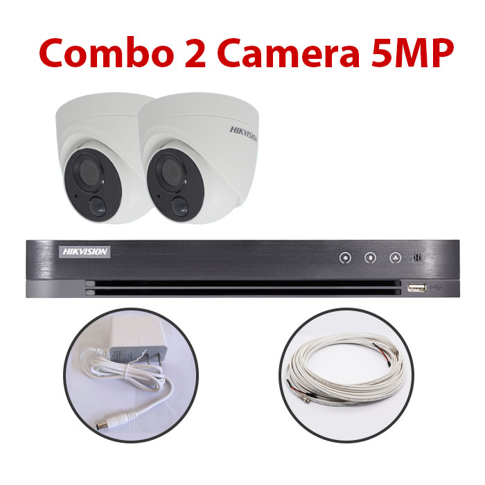 Trọn bộ 2 Camera DS-2CE71H0T-PIRL + Đầu ghi hình HIKVISION, có sẵn phụ kiện, cắm điện là chạy