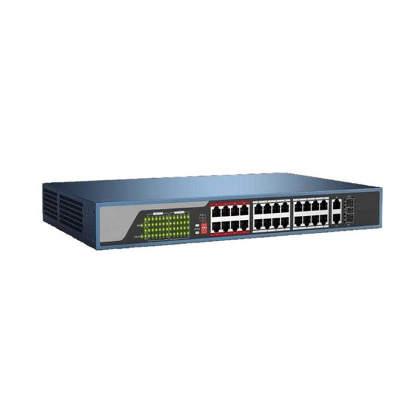 Switch poe cho camera 24 port Hdparagon HDS-SW1024POE/M (cấp nguồn lên đến 250m, 24 Port 10/100M, 1 Port Uplink 1000Mbps RJ45, 1 Port 1000Mbps SFP)