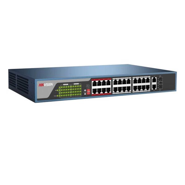 Switch PoE 24 cổng Hikvision DS-3E0326P-E(C) 250m, 2 cổng 1000Mbps RJ45, 2 cổng 1000 Mbps SFP