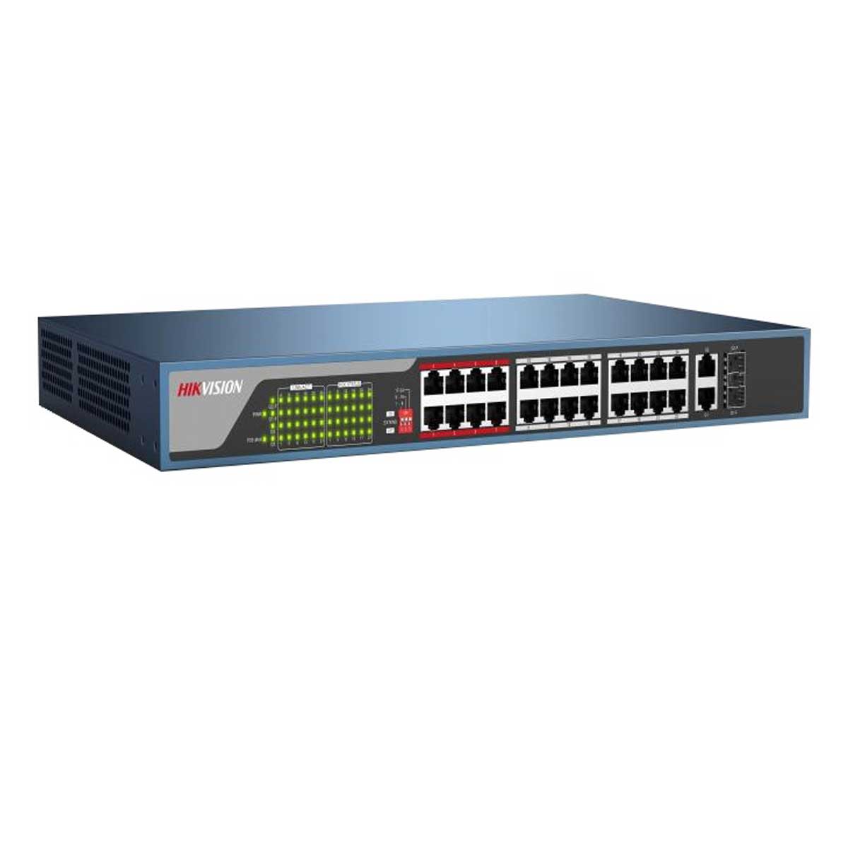 Switch PoE 24 cổng Hikvision DS-3E0326P-E(C) 250m, 2 cổng 1000Mbps RJ45, 2 cổng 1000 Mbps SFP