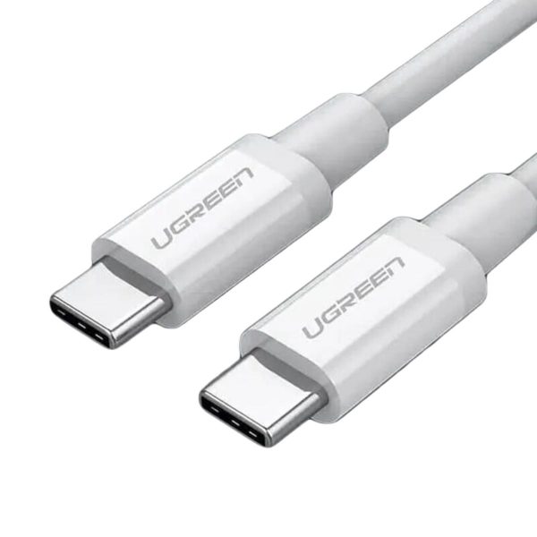 Cáp sạc nhanh dài 1,5m Type-C to Type-C Ugreen 60519 US264 màu trắng, vỏ ABS, hỗ trợ sạc nhanh 3A, tốc độ truyền 480Mbps