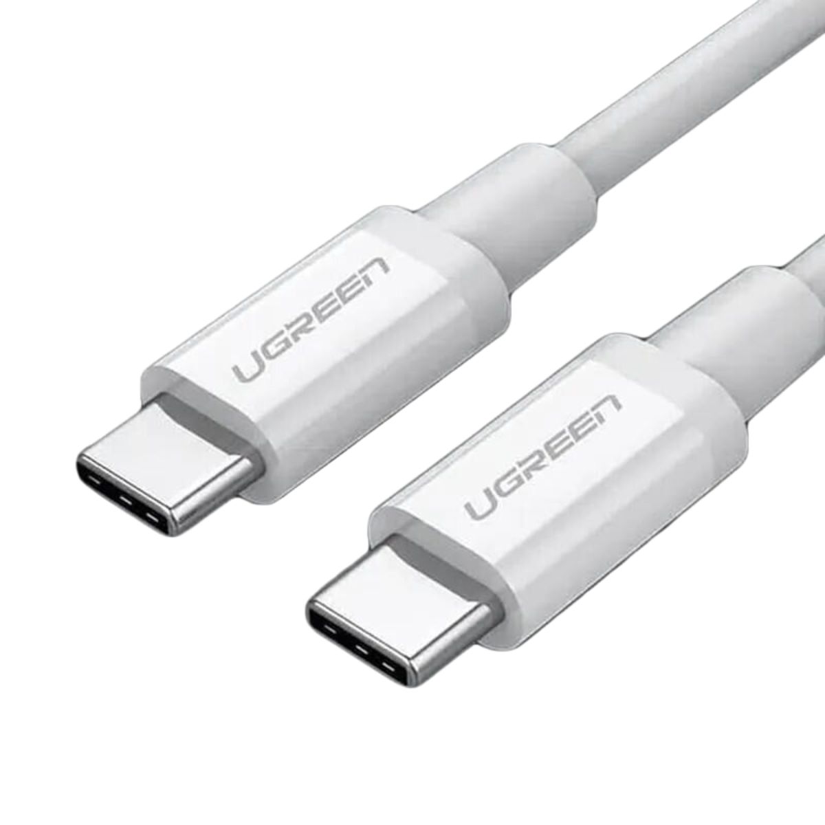 Cáp sạc nhanh dài 1,5m Type-C to Type-C Ugreen 60519 US264 màu trắng, vỏ ABS, hỗ trợ sạc nhanh 3A, tốc độ truyền 480Mbps