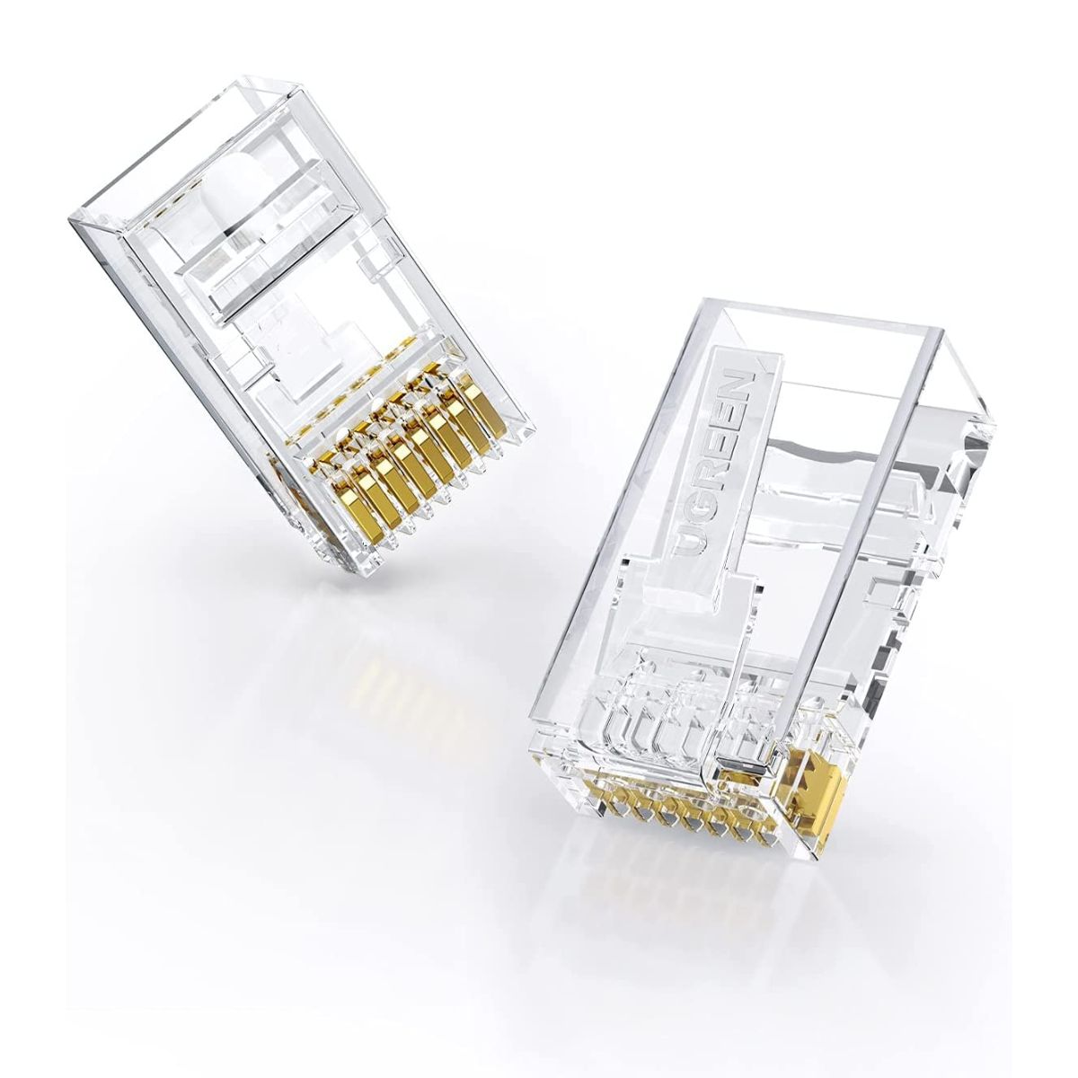 Hạt mạng Ugreen 50246 NW110 RJ45 RJ45/CAT5/CAT5e, mạ vàng 50 micro met (Hộp 100 cái)