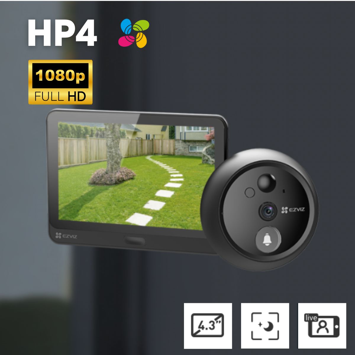 9613_chuong_cua_tich_hop_pin_lithium_man_hinh_ezviz_hp4_1080p_thumb Chuông cửa tích hợp pin Lithium, màn hình Ezviz HP4 1080p 4.3 inch, xem trực tiếp, gọi 2 chiều, tầm nhìn ban đêm 3 mét